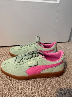 Puma Kids Palermo Suede Sneakers in Mint Green & Hot Pink
